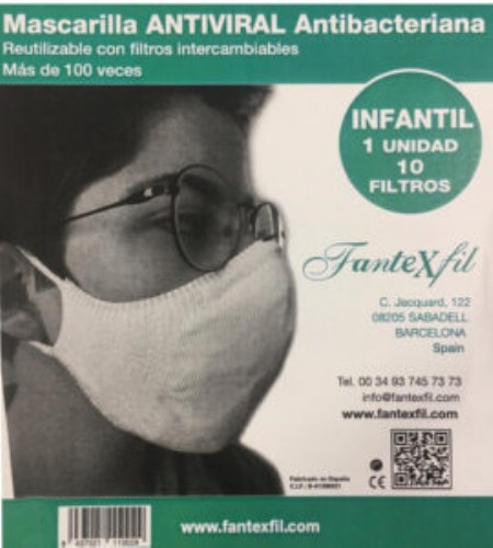 Fantexfil mascarilla infantil azul cielo antiviral 1 mascarilla + 10 filtros