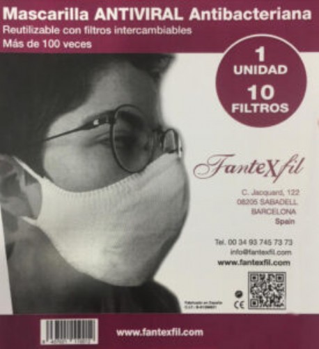 Fantexfil mascarilla adulto blanca antiviral 1 mascarilla + 10 filtros