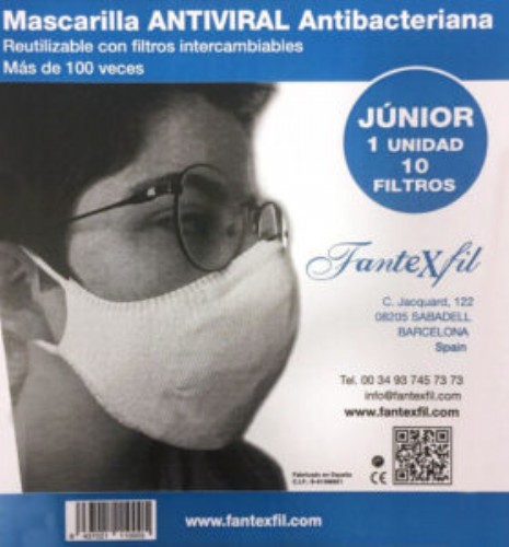 Fantexfil mascarilla junior blanca antiviral 1 mascarilla + 10 filtros