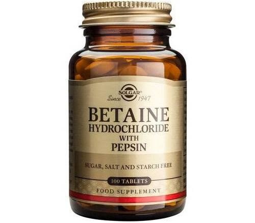 Solgar betaine hydrochloride c pepsin 100 tab