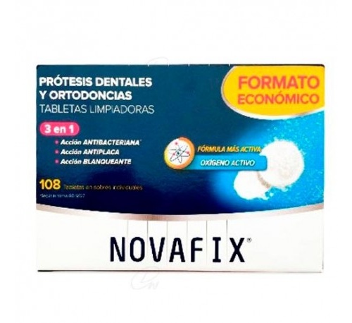 Novafix tabletas antibacterianas 3 en 1 - limpieza protesis dental (108 tabletas)