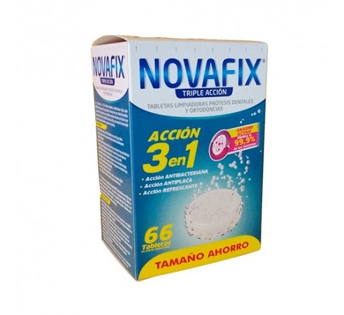 Novafix tabletas limpiadoras triple accion - limpieza protesis dental (66 tabletas)