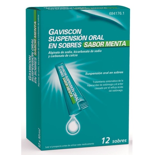 GAVISCON SUSPENSION ORAL EN SOBRES SABOR MENTA, 12 sobres