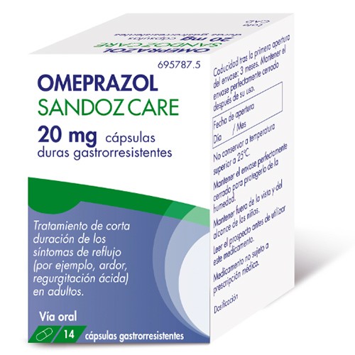 OMEPRAZOL SANDOZ CARE 20 MG CAPSULAS DURAS GASTRORRESISTENTES, 14 cápsulas