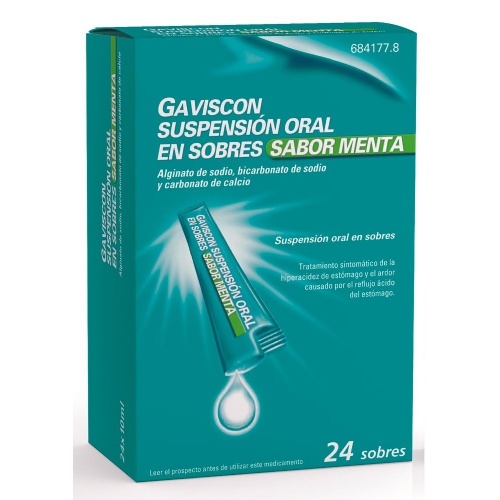 GAVISCON SUSPENSION ORAL EN SOBRES SABOR MENTA, 24 sobres